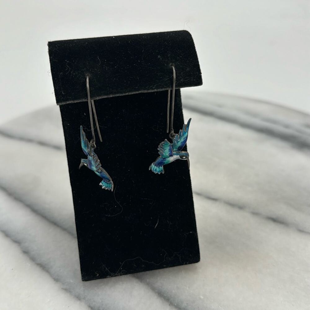 Vintage enamel blue hummingbird earrings